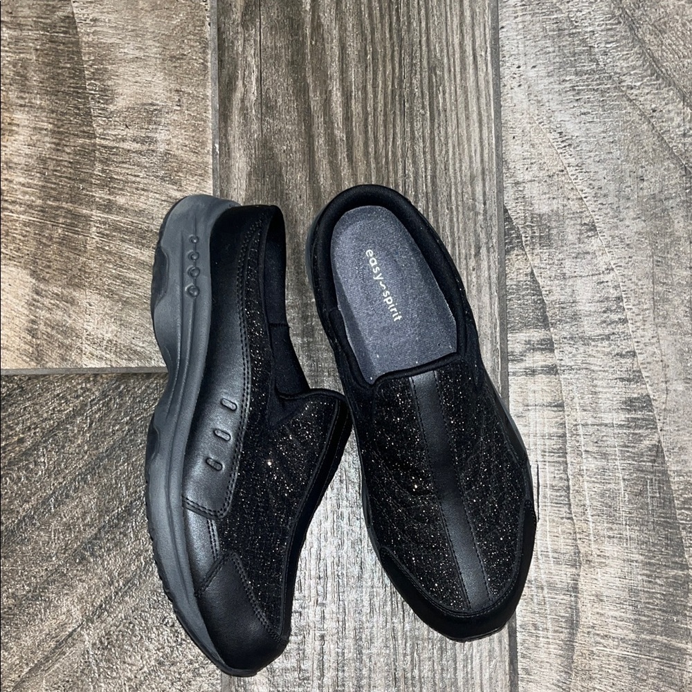 Easy Spirit Comfortable leather/ man made Black Glitter mules